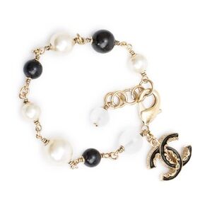 CHANEL Gold and Black Pearl Bracelet